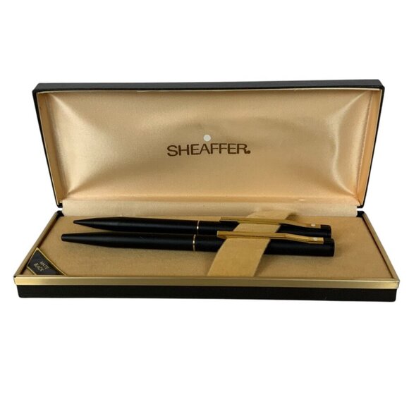 Sheaffer Ballpoint & Pencil Set In Matte Black with Gold Trim in Box - Picture 1 of 5